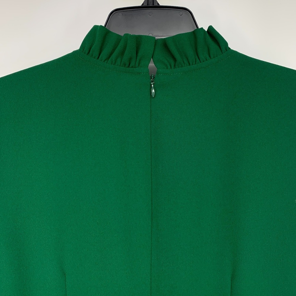 J.Crew Dress Green Crepe Ruffle Neck Bell Sleeve Shift Cocktail - Picture 12 of 14